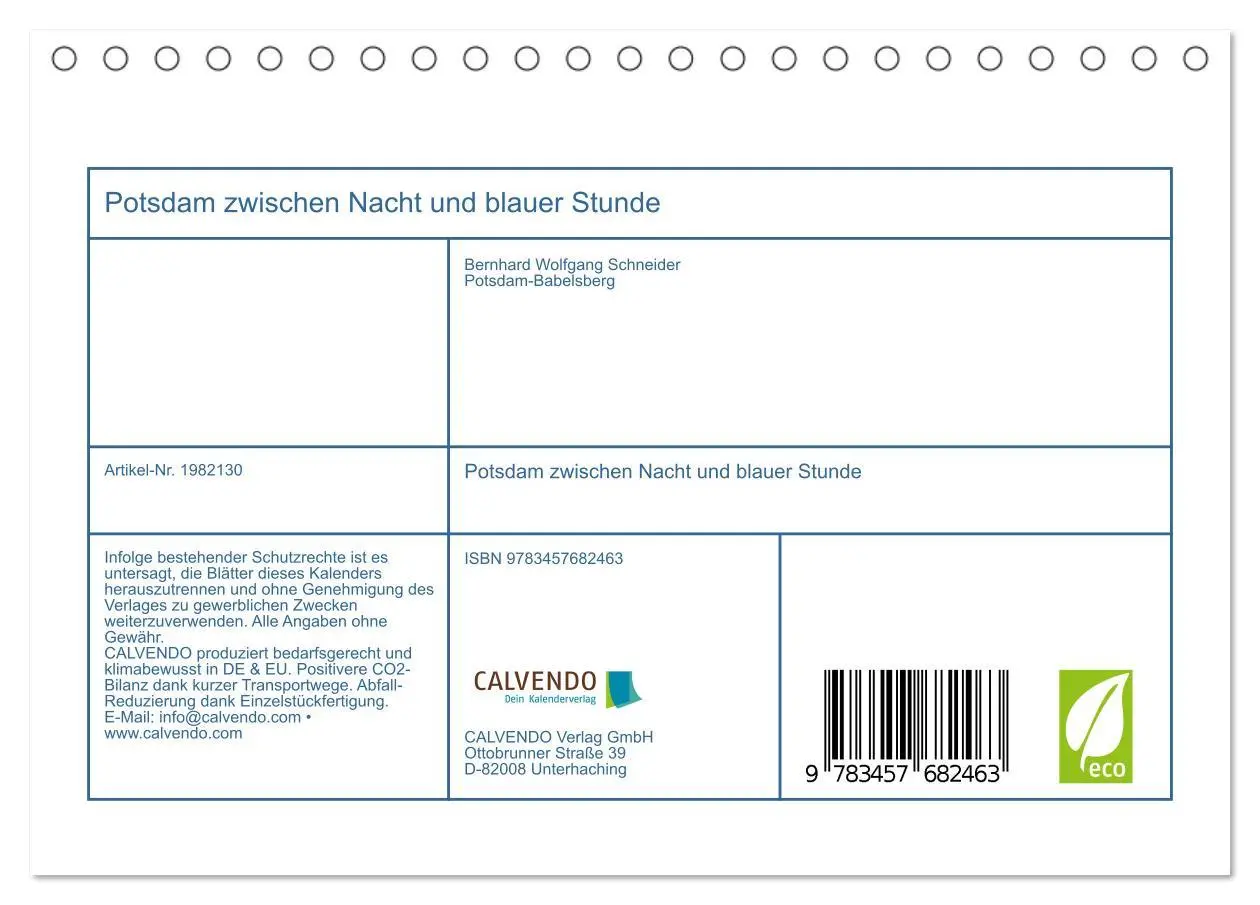 Bild: 9783457682463 | Potsdam zwischen Nacht und blauer Stunde (Tischkalender 2026 DIN A5...