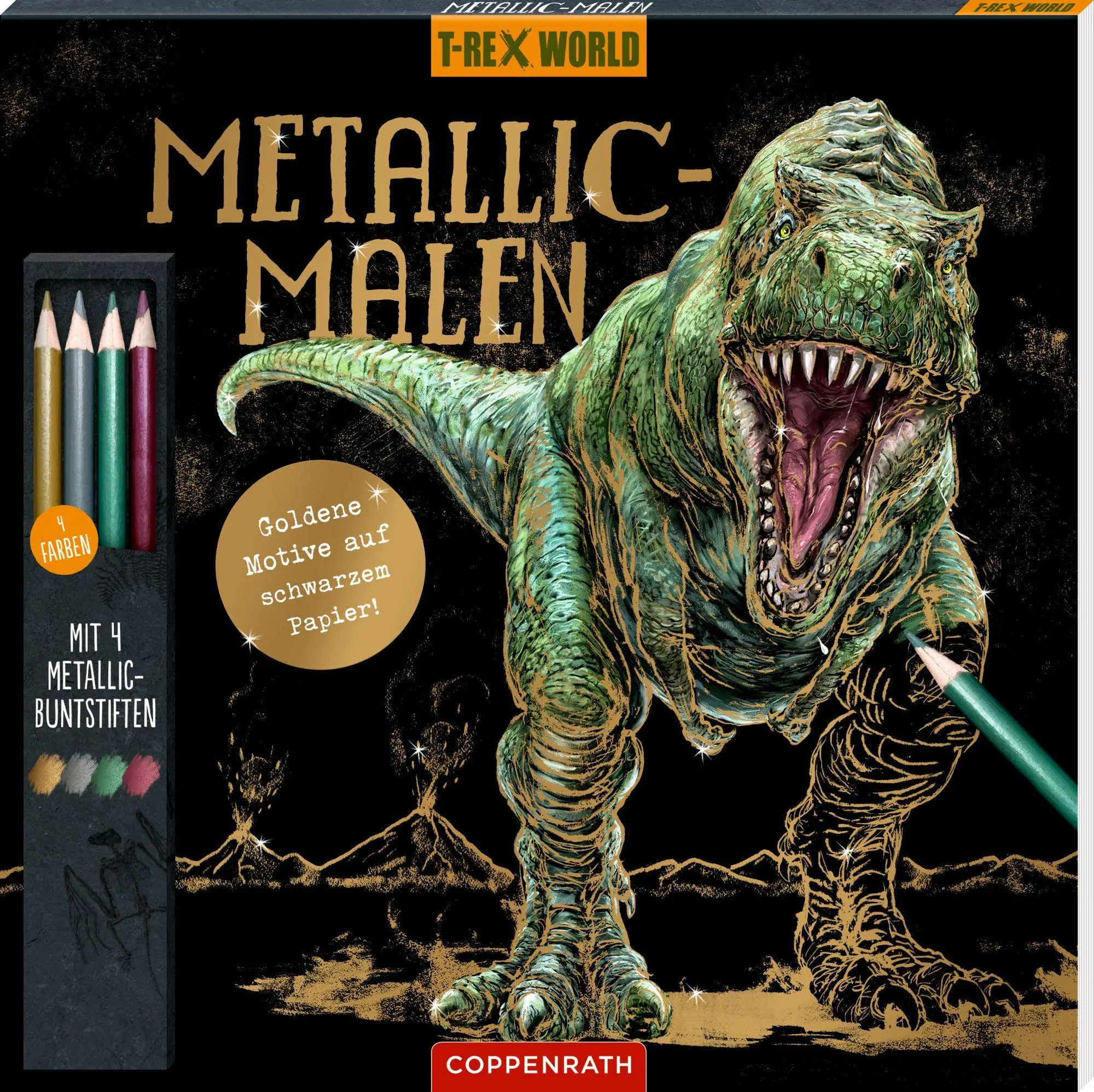 Cover: 9783649672463 | Metallic-Malen | Mit 4 Metallic-Buntstiften (T-Rex World) | Frey