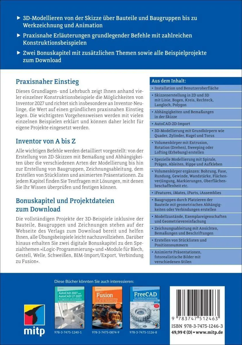 Rückseite: 9783747512463 | 3D-Konstruktionen mit Autodesk Inventor 2027 | Detlef Ridder | Buch
