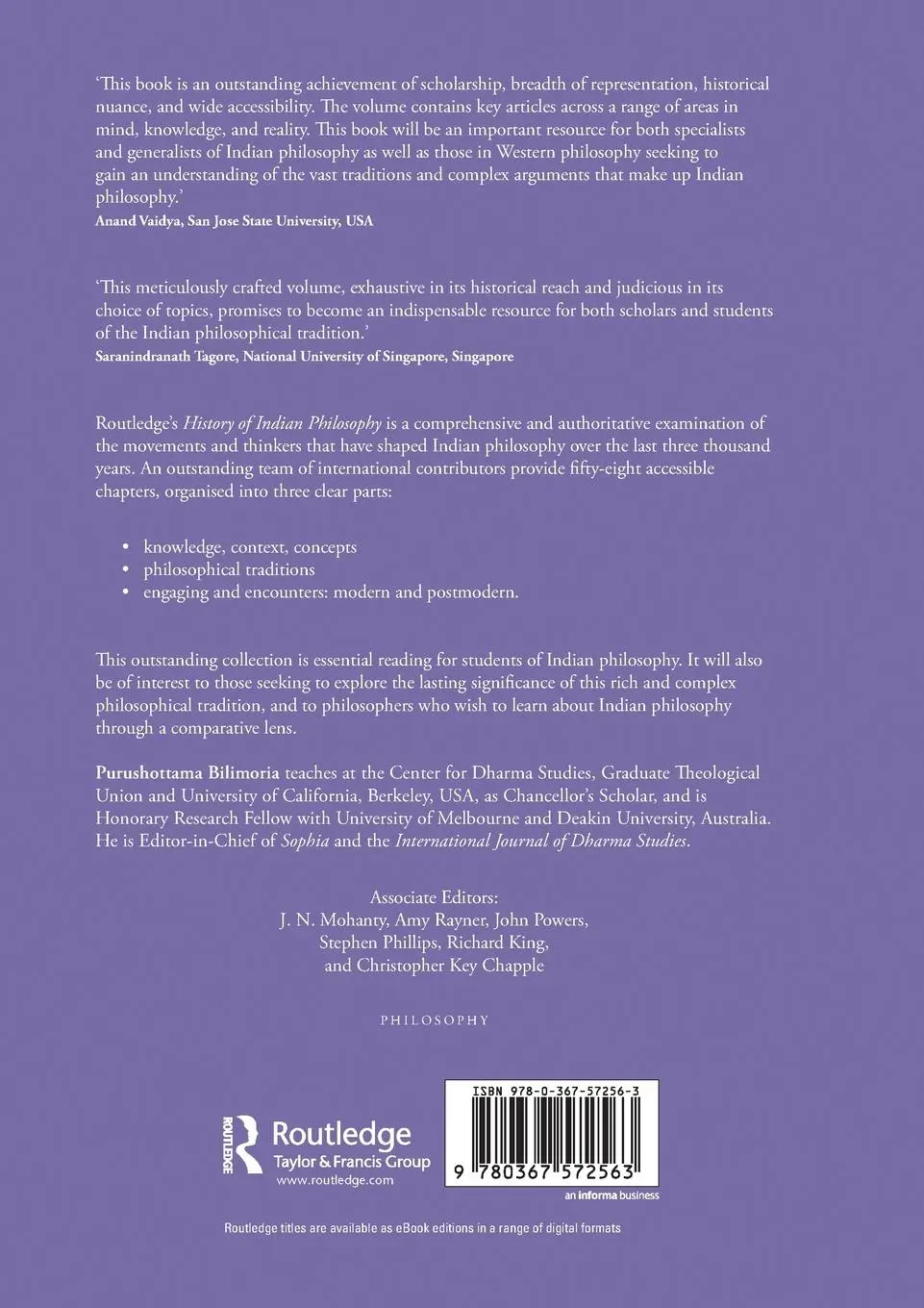 Rückseite: 9780367572563 | History of Indian Philosophy | Purushottama Bilimoria | Taschenbuch