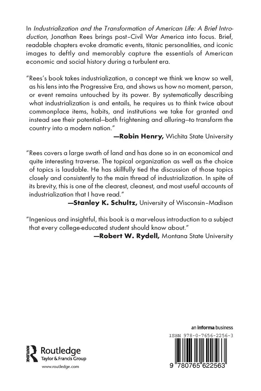 Rückseite: 9780765622563 | Industrialization and the Transformation of American Life | Rees