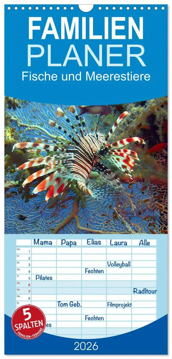 Cover: 9783516522563 | Familienplaner 2026 - Fische und Meerestiere mit 5 Spalten...