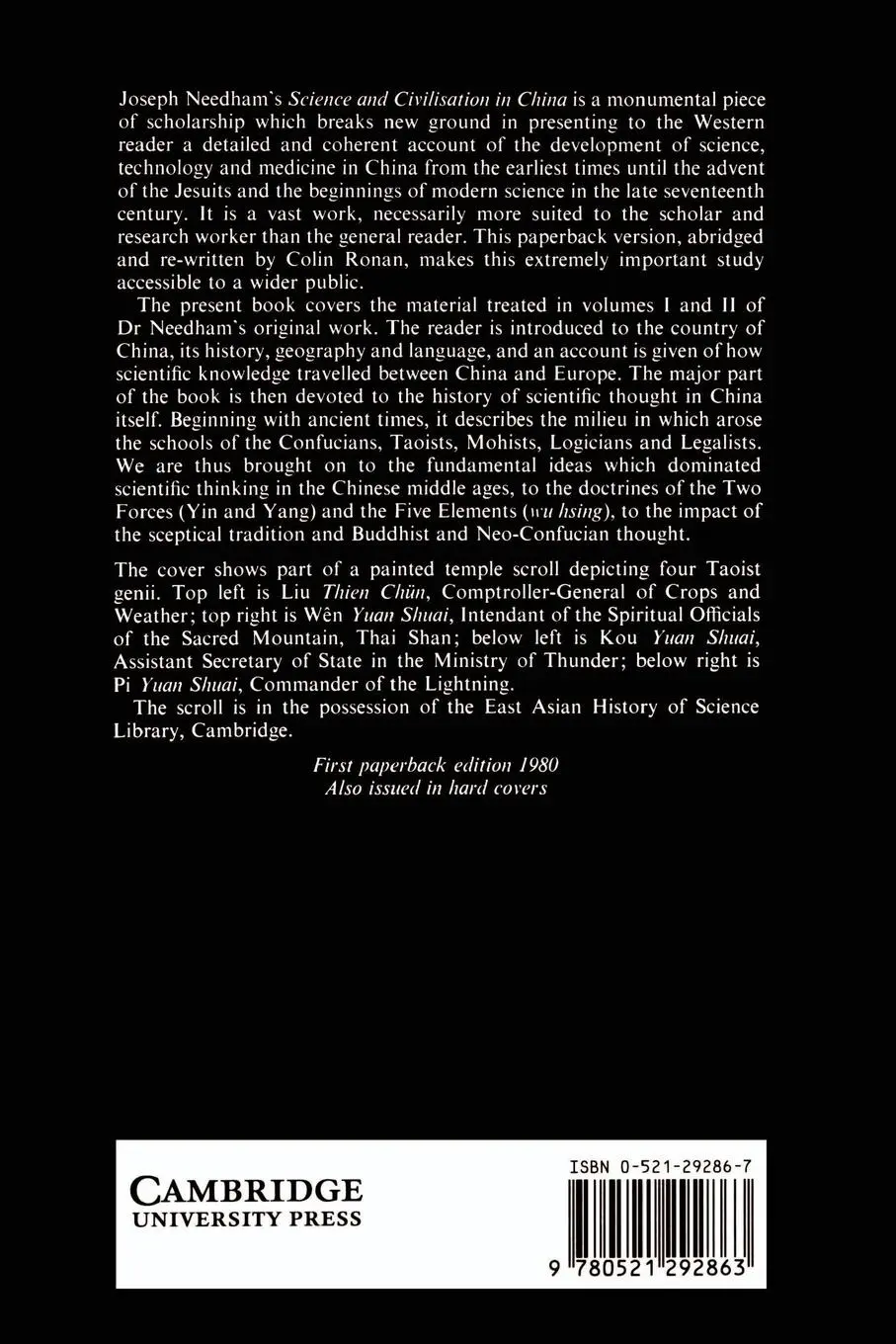 Rückseite: 9780521292863 | The Shorter Science and Civilisation in China | Volume 1 | Taschenbuch