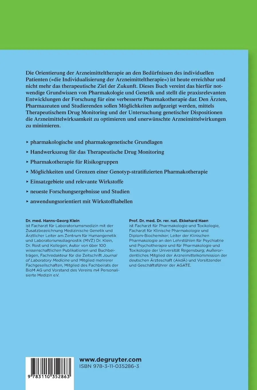 Rückseite: 9783110352863 | Pharmakogenetik und Therapeutisches Drug Monitoring | Haen (u. a.)