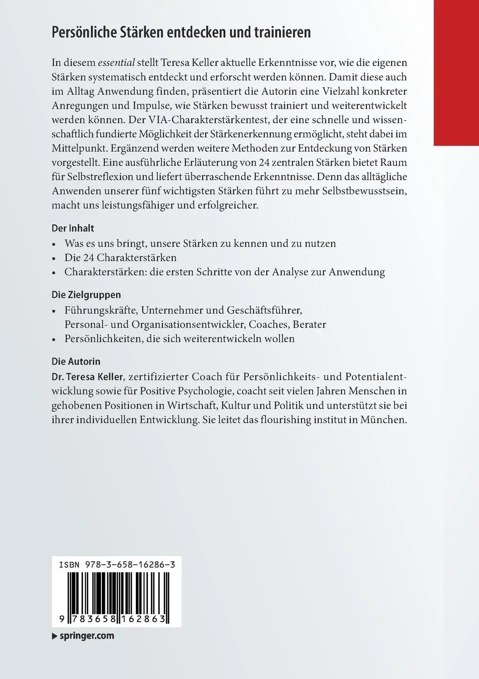 Rückseite: 9783658162863 | Persönliche Stärken entdecken und trainieren | Teresa Keller | Buch