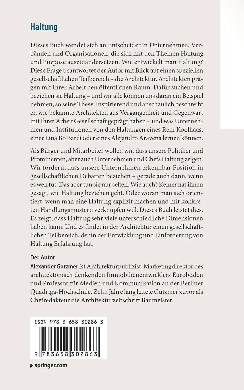 Rückseite: 9783658302863 | Haltung | Alexander Gutzmer | Taschenbuch | xix | Deutsch | 2020