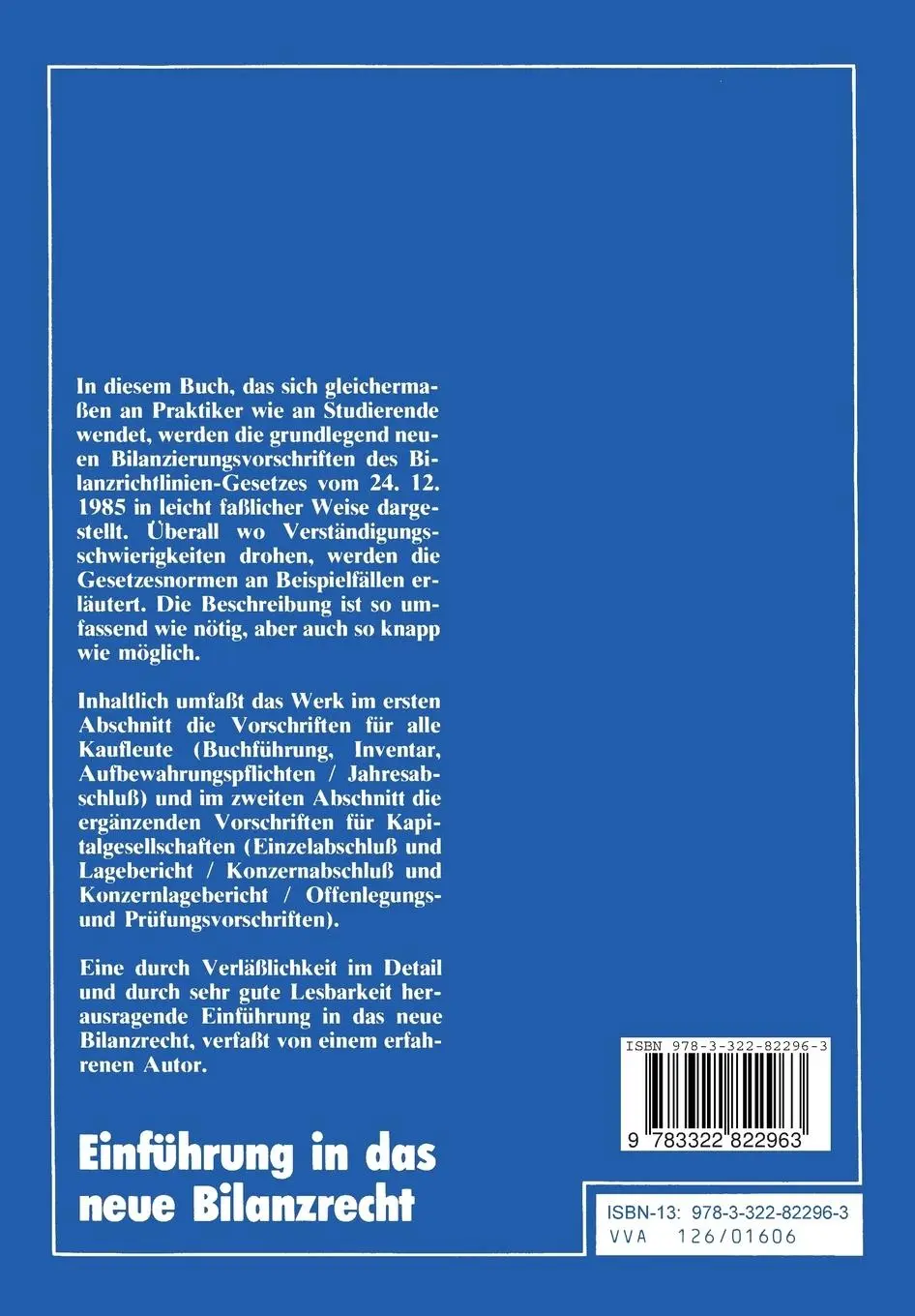 Rückseite: 9783322822963 | Bilanzlehre | Band II: Einführung in das neue Bilanzrecht | Moxter