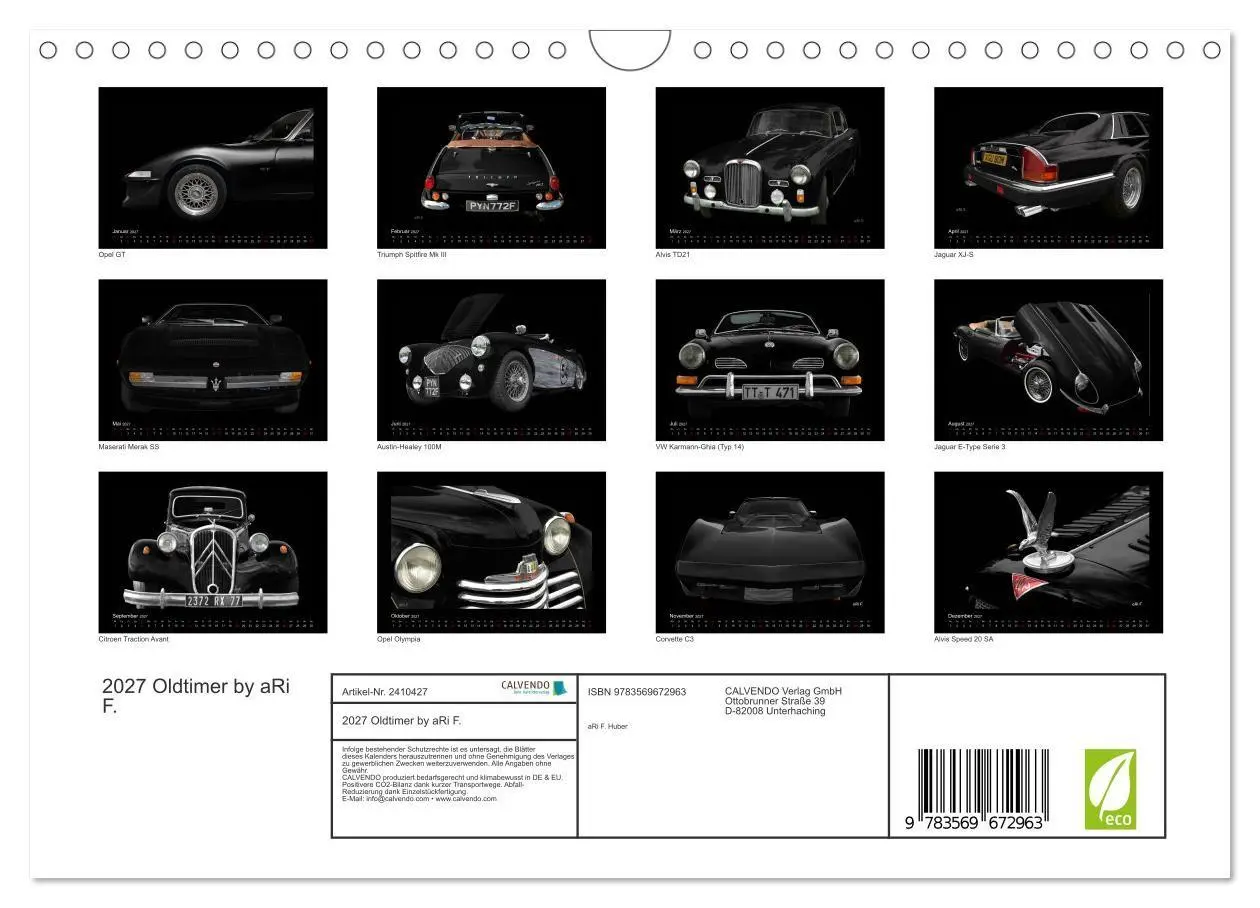 Bild: 9783569672963 | 2027 Oldtimer by aRi F. (Wandkalender 2027 DIN A4 quer), CALVENDO...