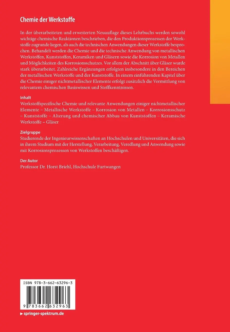 Rückseite: 9783662632963 | Chemie der Werkstoffe | Horst Briehl | Taschenbuch | xiii | Deutsch