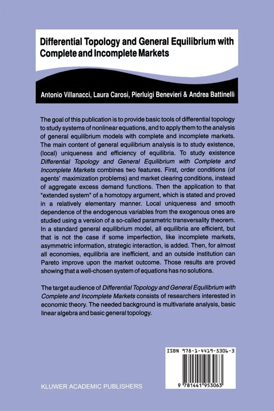 Rückseite: 9781441953063 | Differential Topology and General Equilibrium with Complete and...