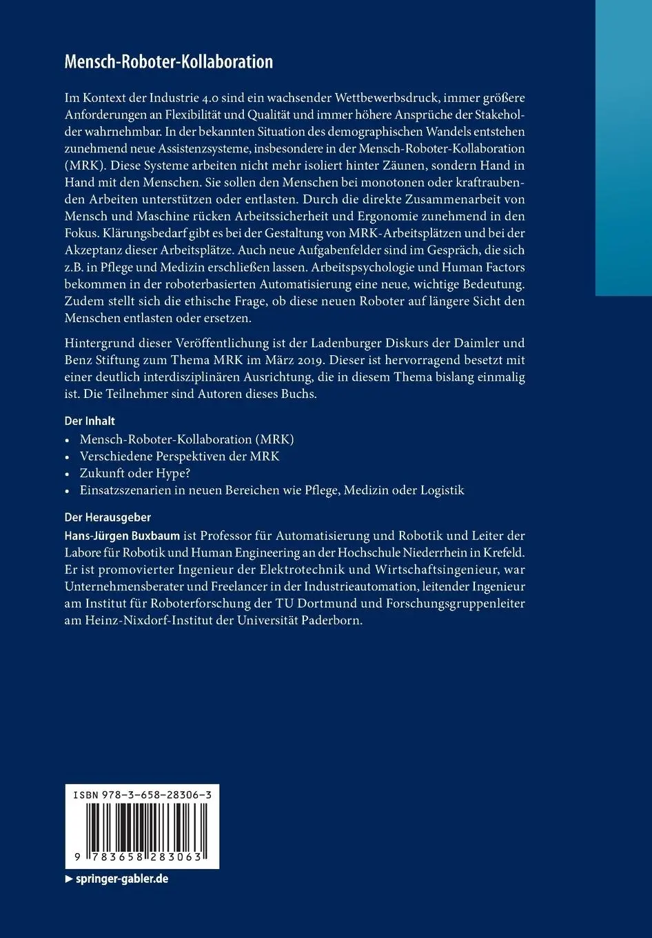Rückseite: 9783658283063 | Mensch-Roboter-Kollaboration | Hans-Jürgen Buxbaum | Taschenbuch