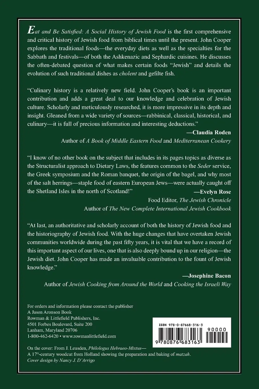 Rückseite: 9780876683163 | Eat and Be Satisfied | A Social History of Jewish Food | John Cooper