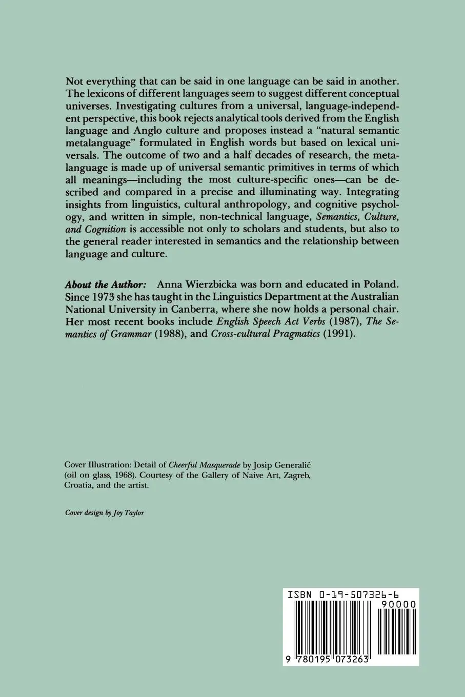 Rückseite: 9780195073263 | Semantics, Culture, and Cognition | Anna Wierzbicka | Taschenbuch
