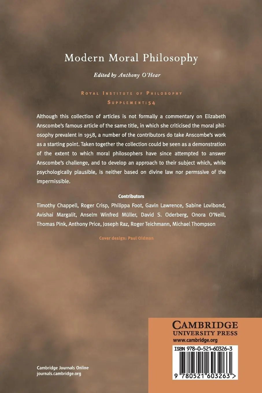 Rückseite: 9780521603263 | Modern Moral Philosophy | Anthony O'Hear | Taschenbuch | Englisch