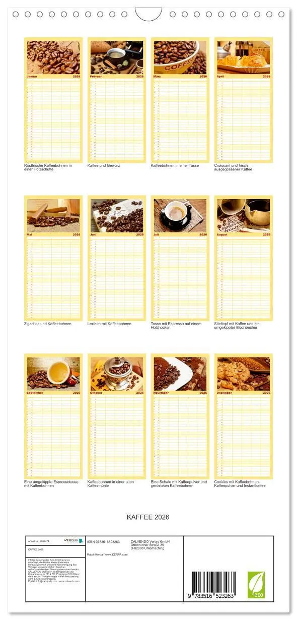 Bild: 9783516523263 | Familienplaner 2026 - KAFFEE 2026 mit 5 Spalten (Wandkalender, 21 x...