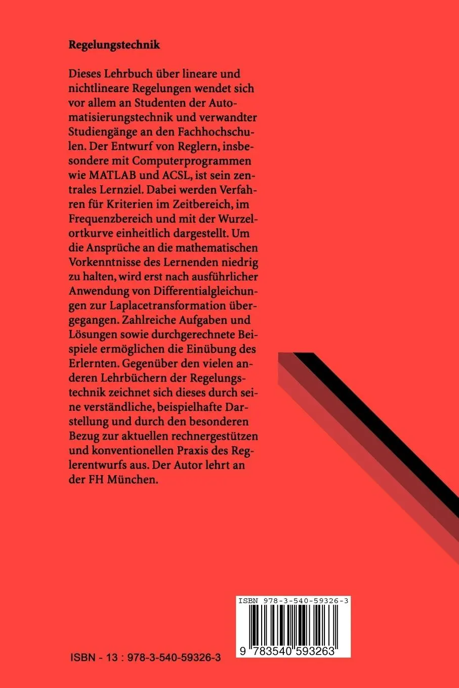 Rückseite: 9783540593263 | Regelungstechnik | Gerd Schulz | Taschenbuch | xii | Deutsch | 1995