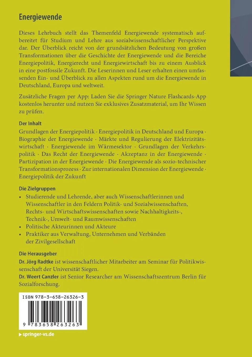 Rückseite: 9783658263263 | Energiewende | Eine sozialwissenschaftliche Einführung | Bundle | 2020
