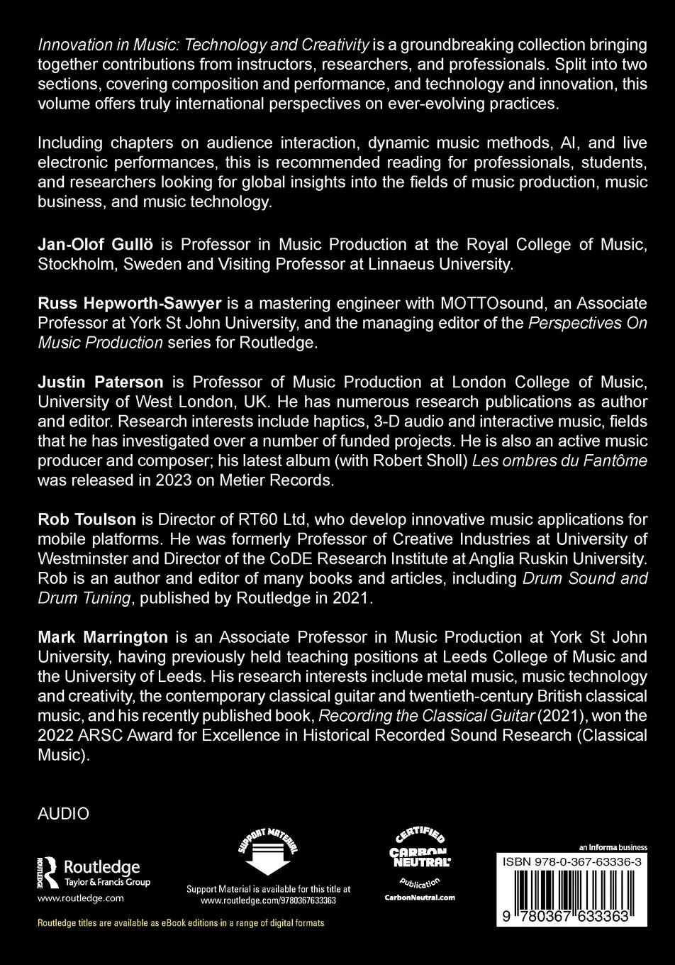 Rückseite: 9780367633363 | Innovation in Music | Technology and Creativity | Gullö (u. a.) | Buch