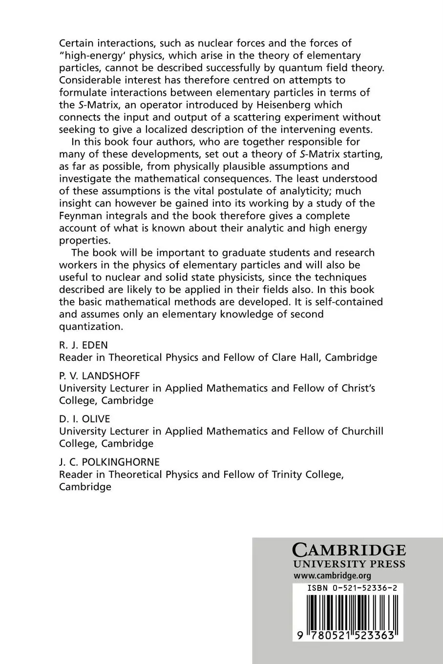 Rückseite: 9780521523363 | The Analytic S-Matrix | R. J. Eden (u. a.) | Taschenbuch | Englisch