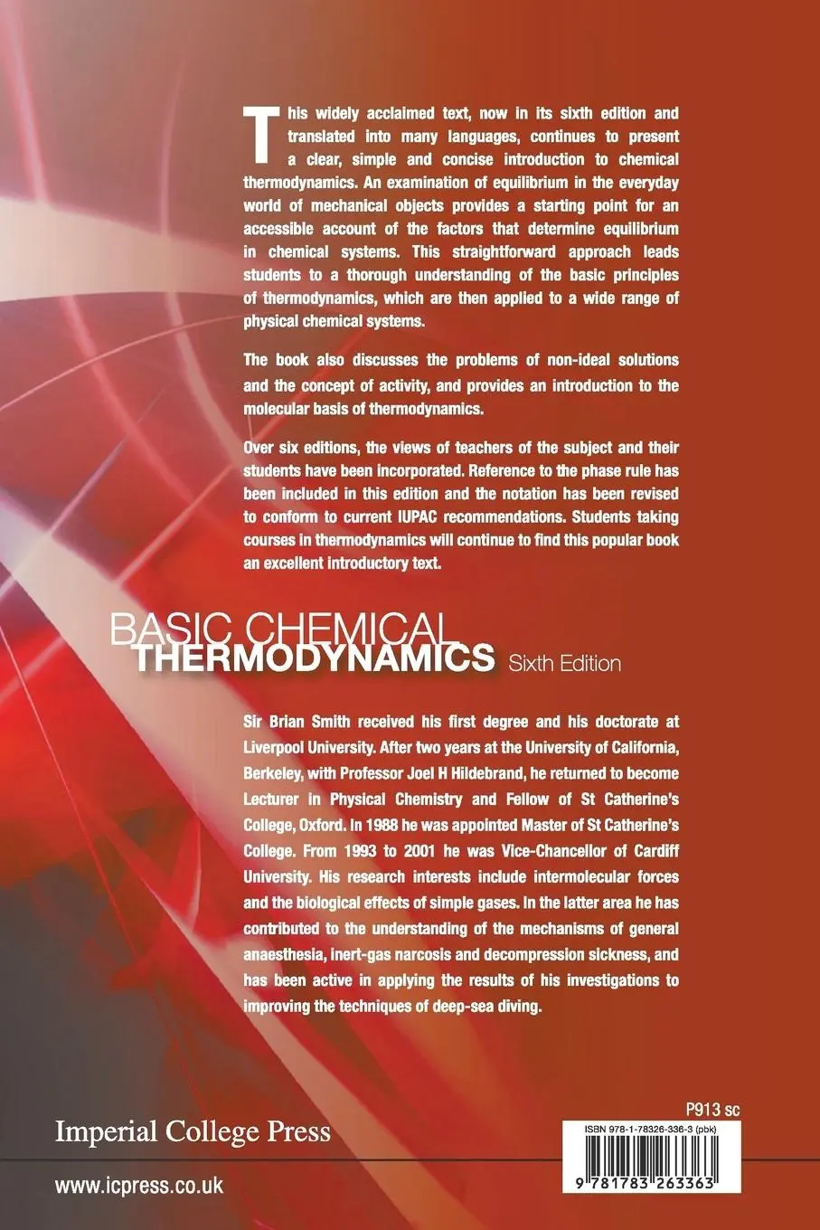 Rückseite: 9781783263363 | BASIC CHEMICAL THERMODYN (6TH ED) | E Brian Smith | Taschenbuch | 2013