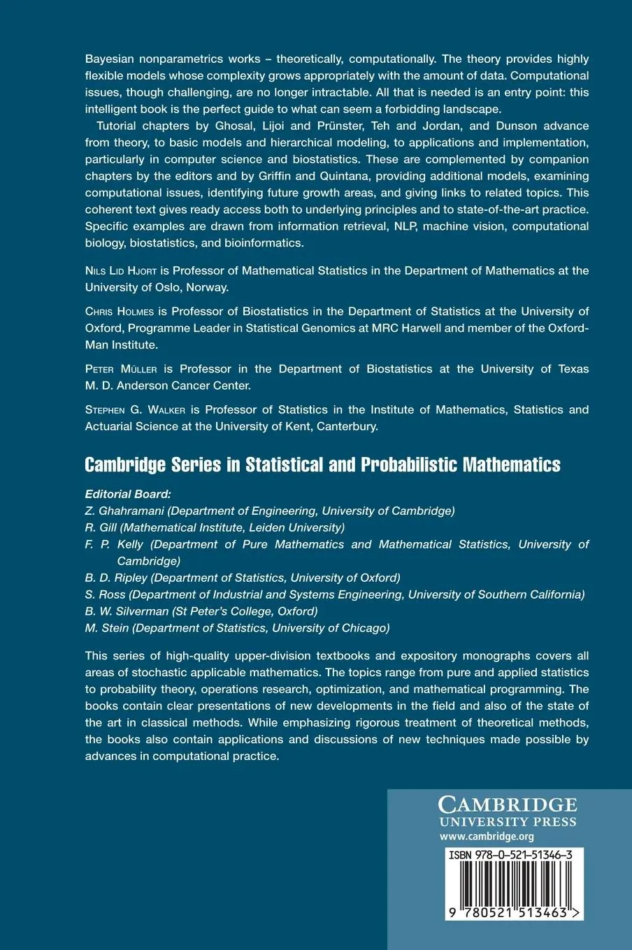 Rückseite: 9780521513463 | Bayesian Nonparametrics | Nils Lid Hjort (u. a.) | Buch | Englisch