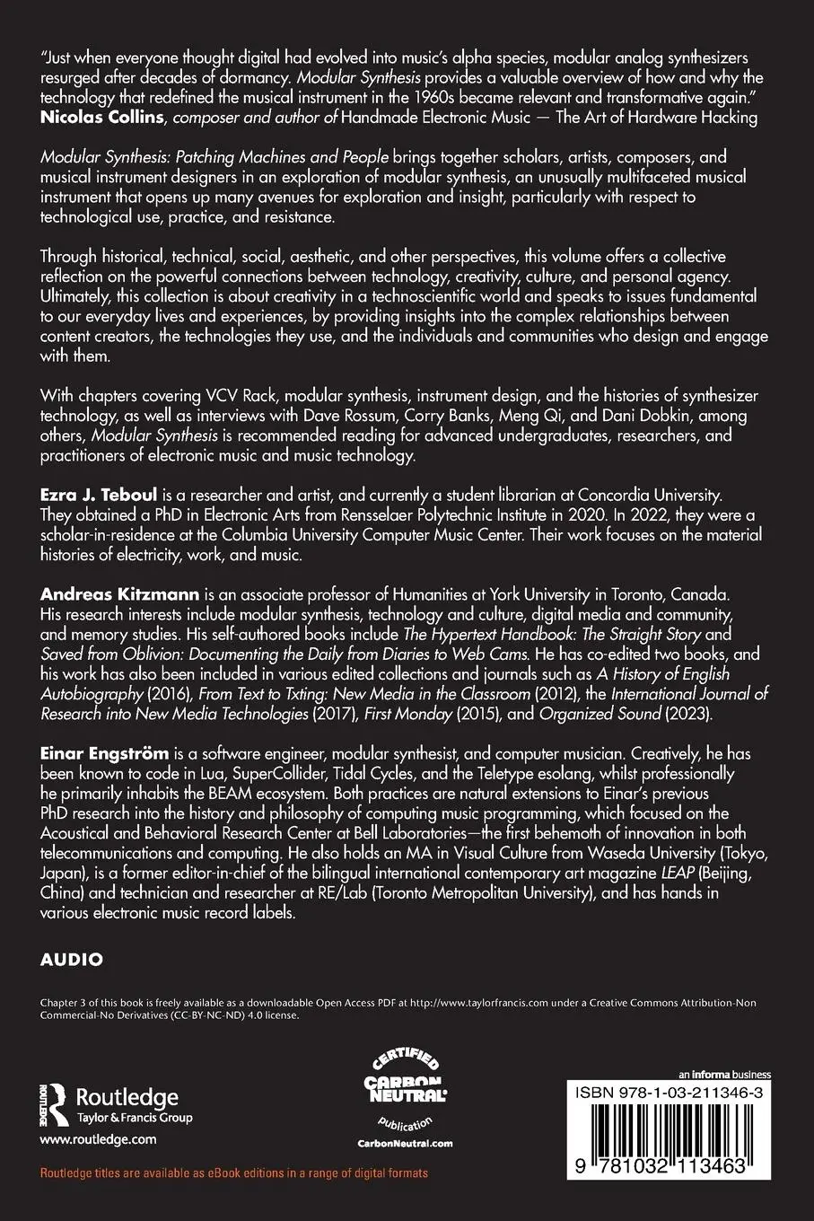 Rückseite: 9781032113463 | Modular Synthesis | Patching Machines and People | Teboul (u. a.)