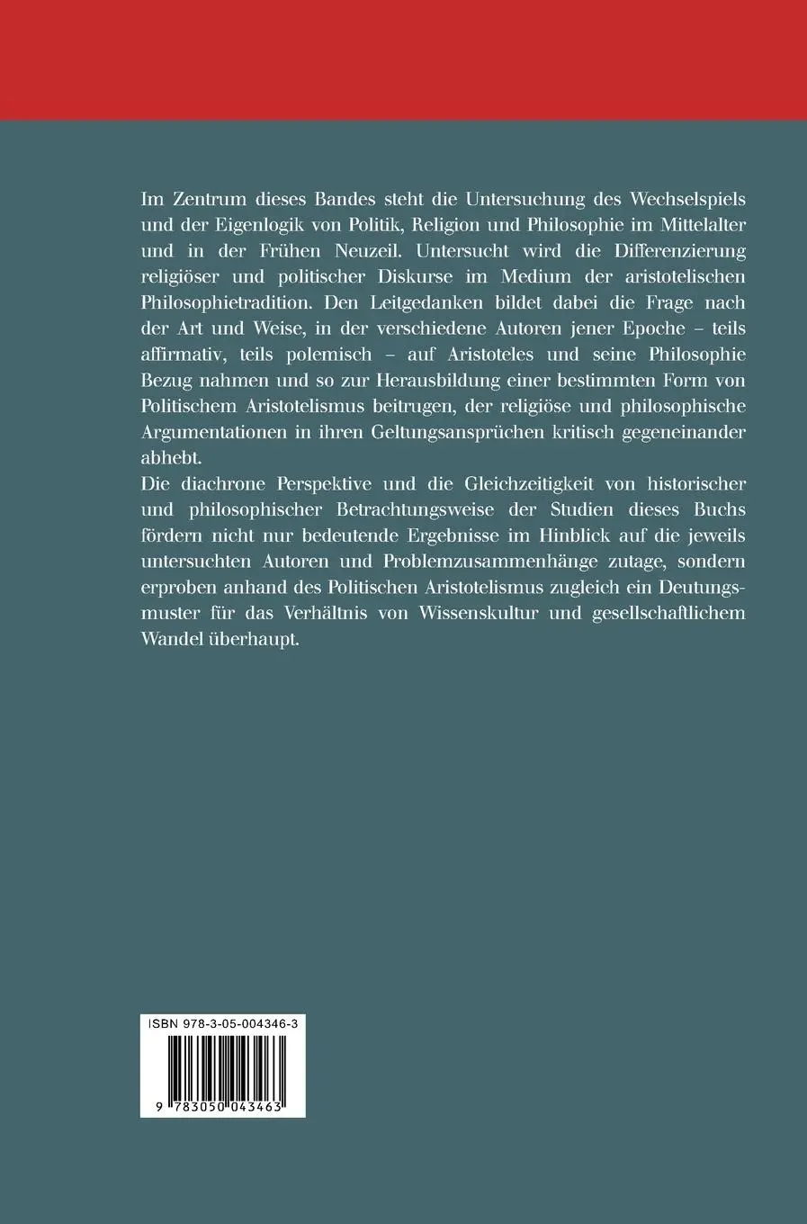 Rückseite: 9783050043463 | Politischer Aristotelismus und Religion in Mittelalter und Früher...
