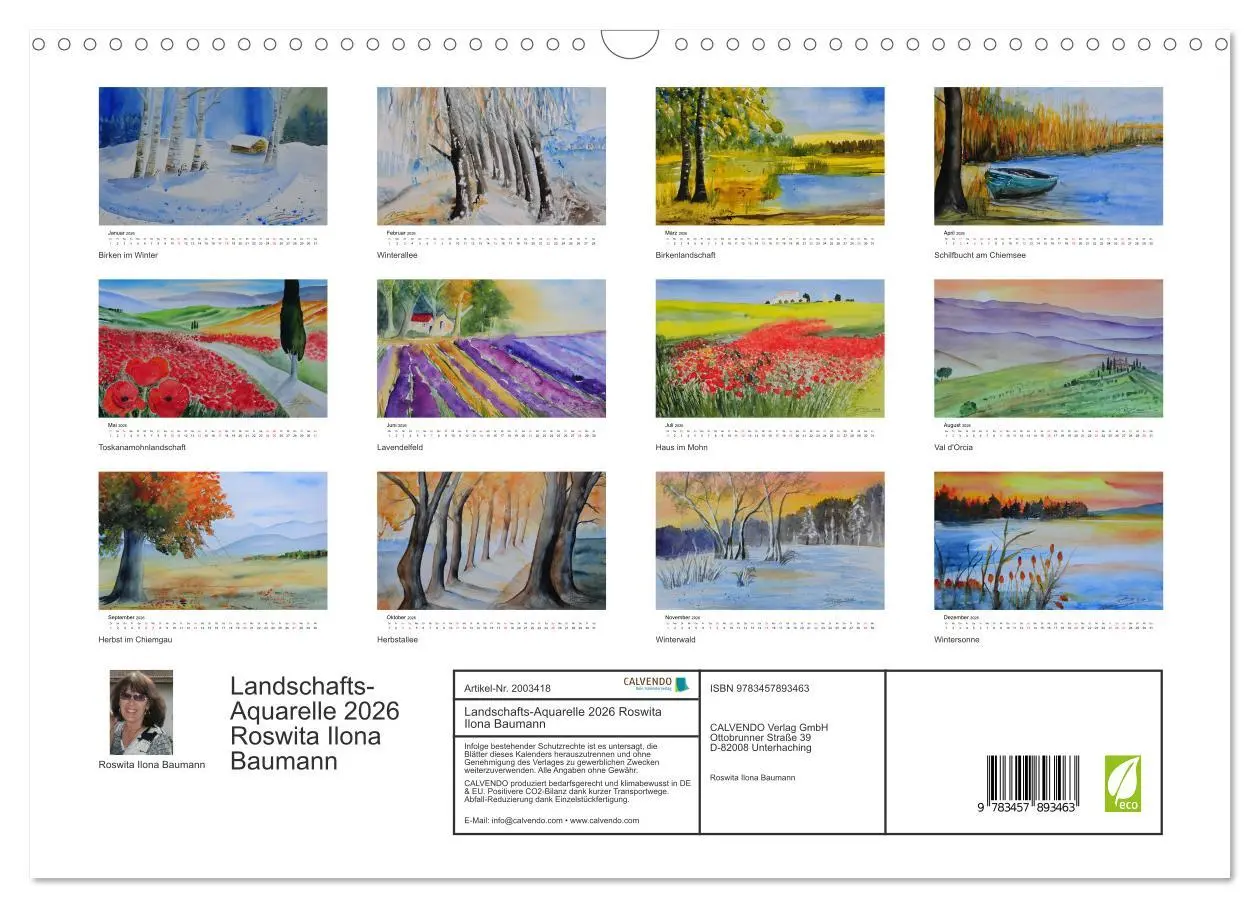 Bild: 9783457893463 | Landschafts-Aquarelle 2026 Roswita Ilona Baumann (Wandkalender 2026...