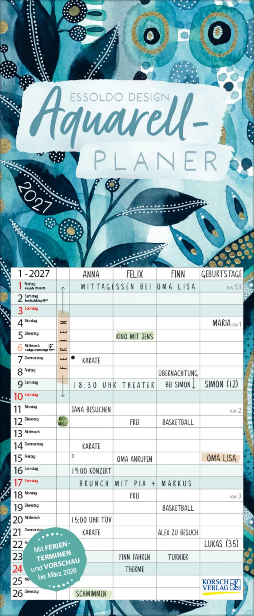 Cover: 9783819303463 | Aquarellplaner 2027 | Verlag Korsch | Kalender | 20 S. | Deutsch