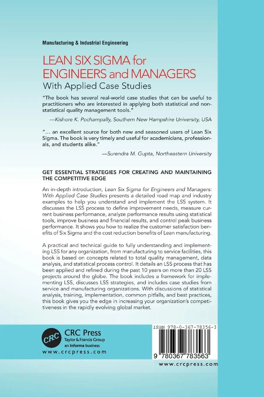 Rückseite: 9780367783563 | Lean Six Sigma for Engineers and Managers | With Applied Case Studies