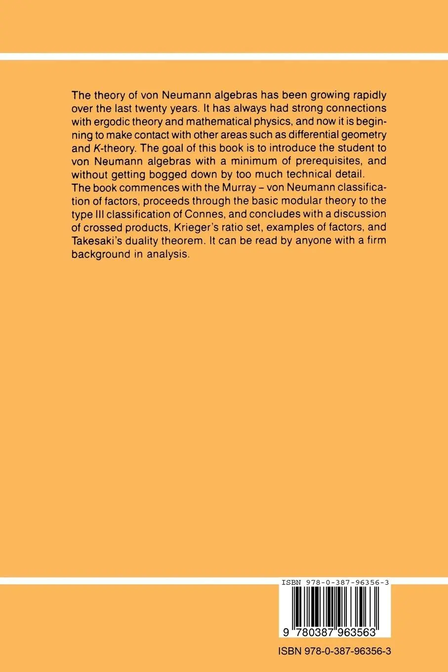 Rückseite: 9780387963563 | An Invitation to von Neumann Algebras | V. S. Sunder | Taschenbuch