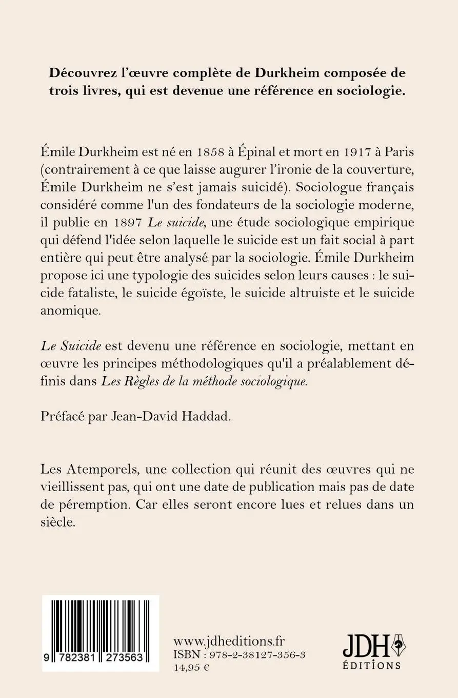 Rückseite: 9782381273563 | Le suicide | ¿uvre complète composée des trois livres | Émile Durkheim