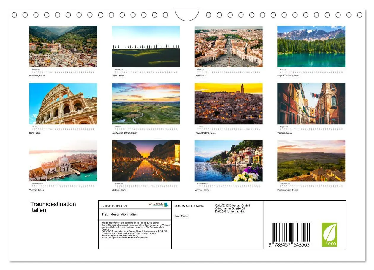 Bild: 9783457643563 | Traumdestination Italien (Wandkalender 2026 DIN A4 quer), CALVENDO...