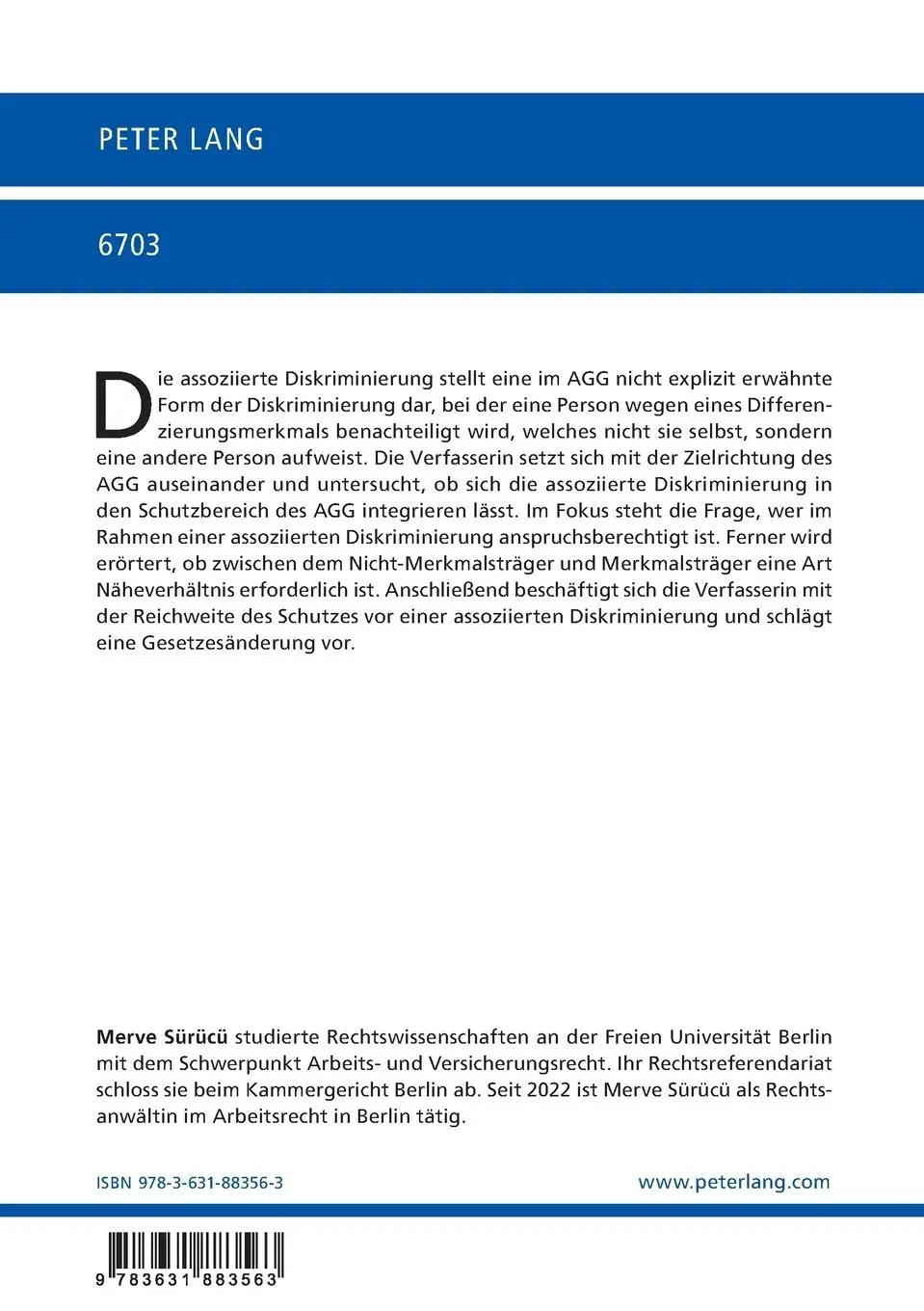 Rückseite: 9783631883563 | Die assoziierte Diskriminierung | Merve Sürücü | Taschenbuch | 284 S.