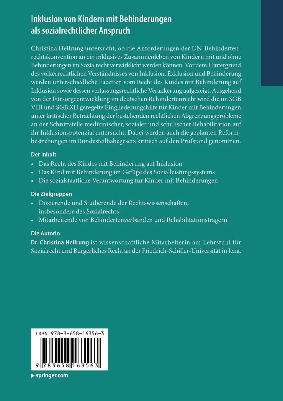 Rückseite: 9783658163563 | Inklusion von Kindern mit Behinderungen als sozialrechtlicher Anspruch