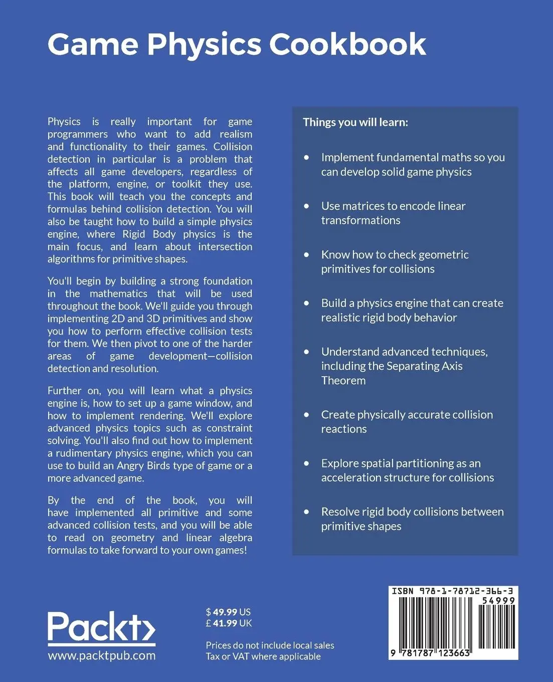 Rückseite: 9781787123663 | Game Physics Cookbook | Gabor Szauer | Taschenbuch | Englisch | 2017
