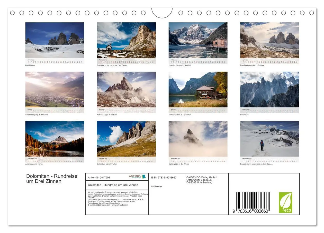 Bild: 9783516033663 | Dolomiten - Rundreise um Drei Zinnen (Wandkalender 2026 DIN A4...