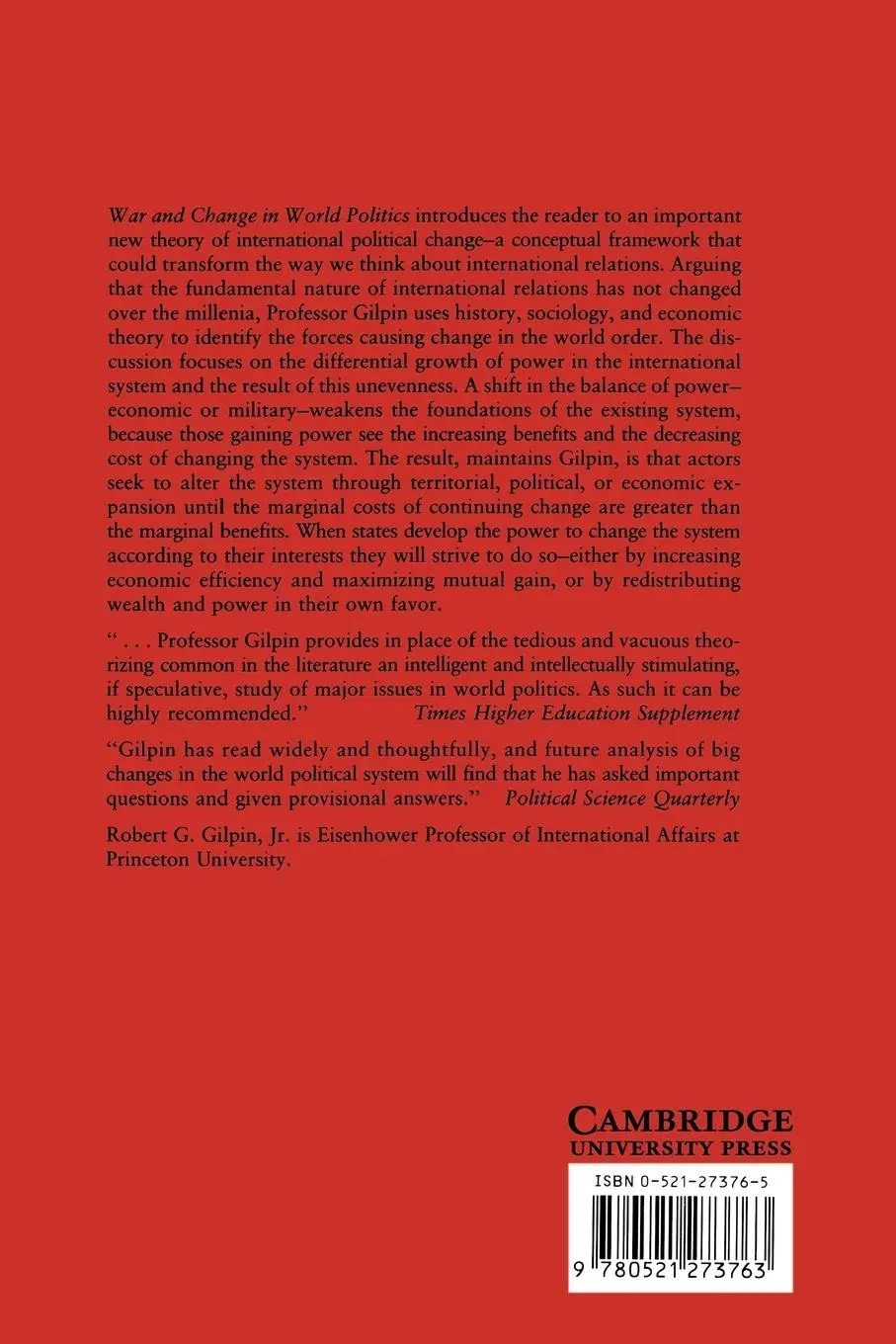 Rückseite: 9780521273763 | War and Change in World Politics | Robert Gilpin | Taschenbuch | 1984