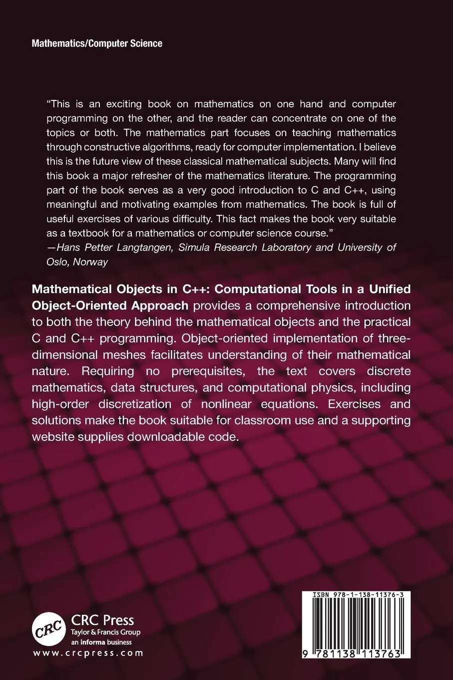 Rückseite: 9781138113763 | Mathematical Objects in C++ | Yair Shapira | Taschenbuch | Englisch
