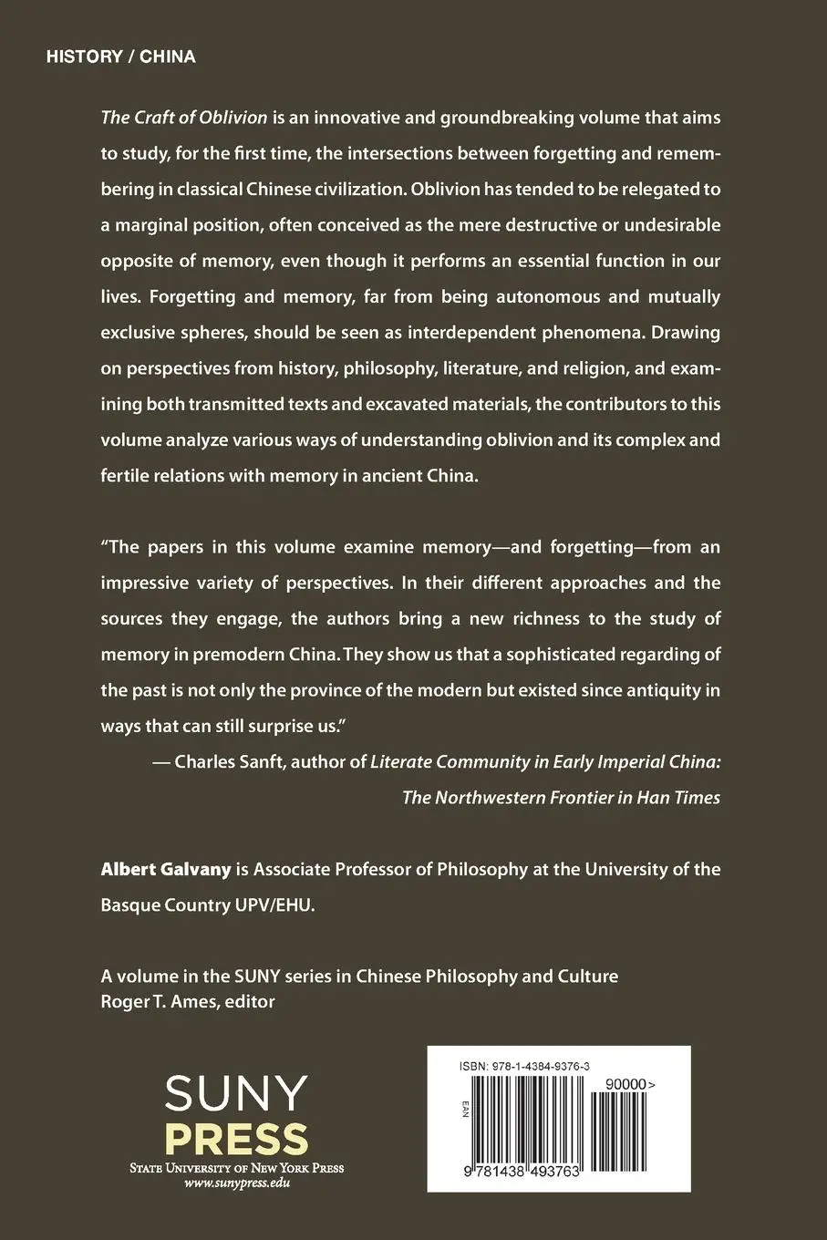 Rückseite: 9781438493763 | The Craft of Oblivion | Forgetting and Memory in Ancient China | Buch