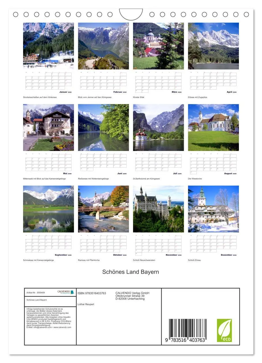 Bild: 9783516403763 | Schönes Land Bayern (Wandkalender 2026 DIN A4 hoch), CALVENDO...