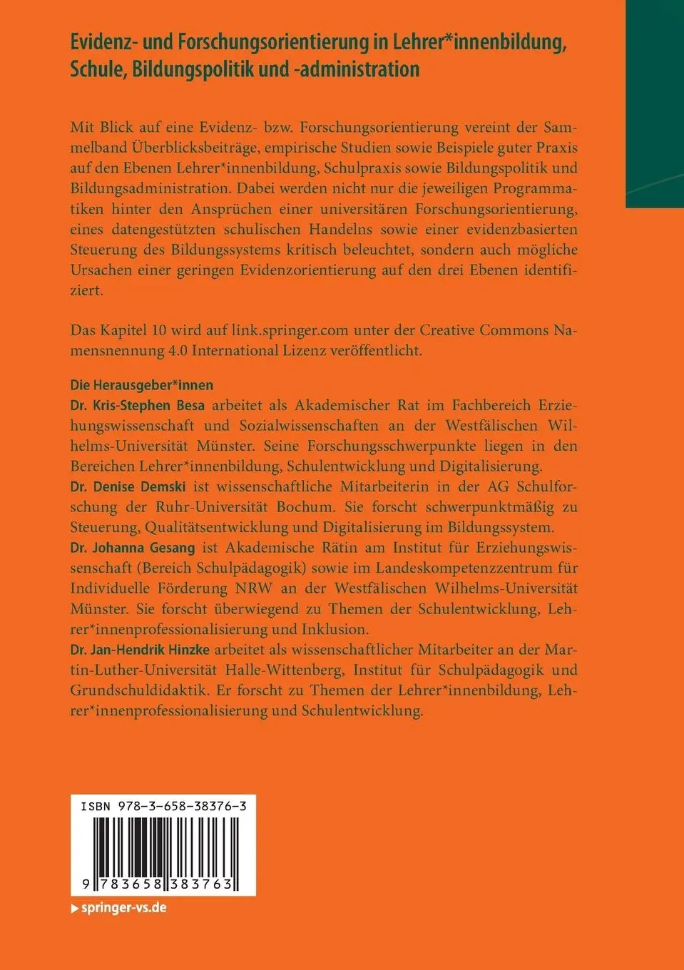 Rückseite: 9783658383763 | Evidenz- und Forschungsorientierung in Lehrer*innenbildung, Schule,...