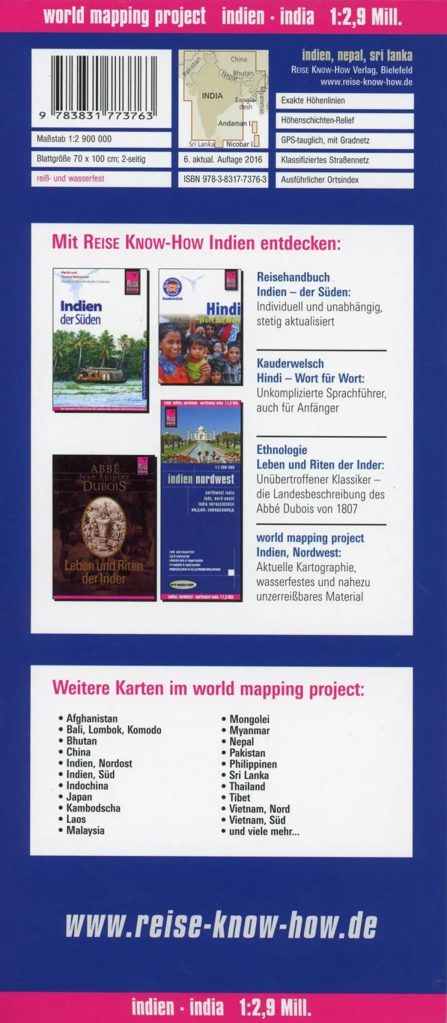 Bild: 9783831773763 | Reise Know-How Landkarte Indien (1:2.900.000) mit Nepal und Sri Lanka