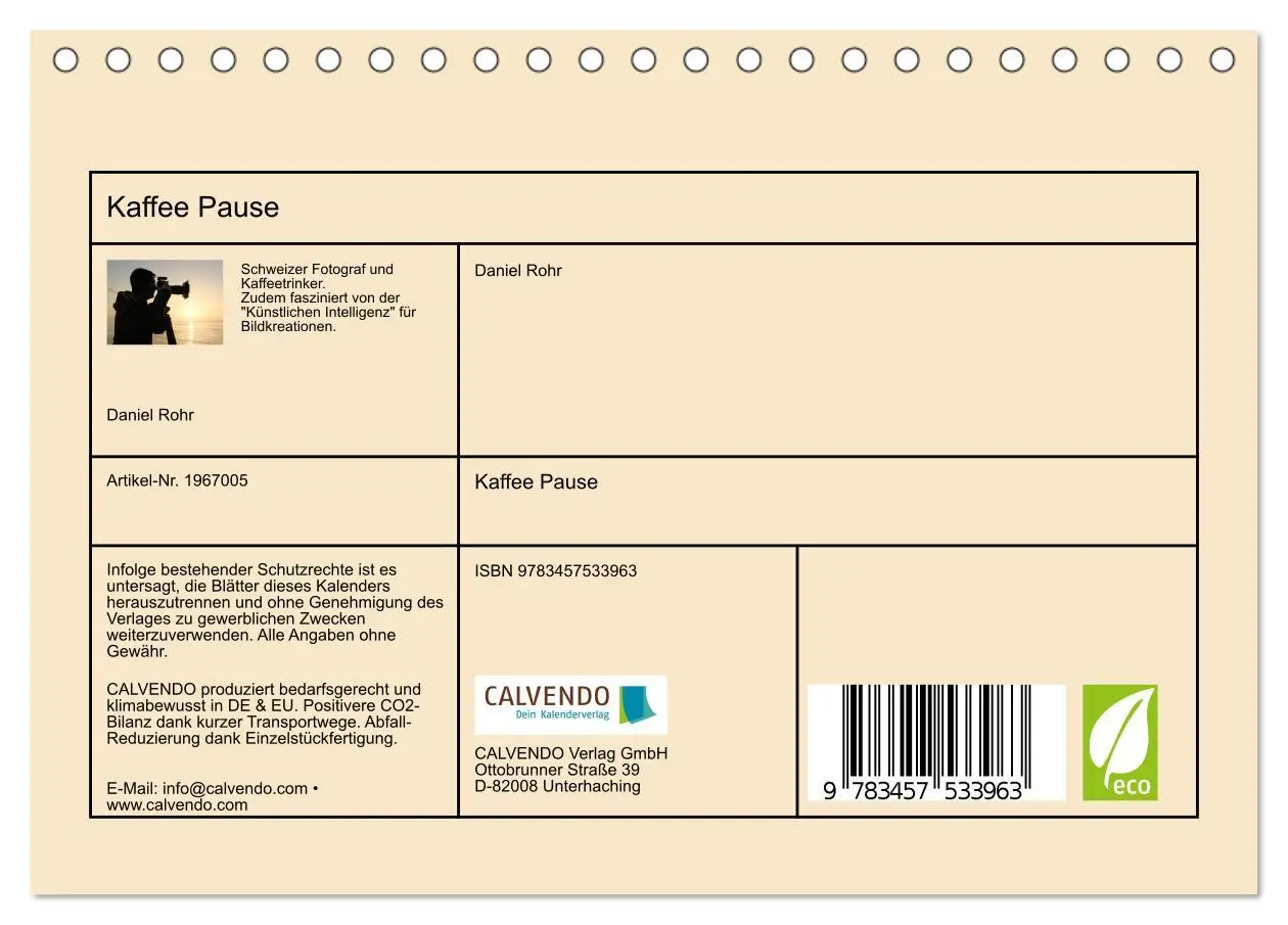 Bild: 9783457533963 | Kaffee Pause (Tischkalender 2026 DIN A5 quer), CALVENDO Monatskalender