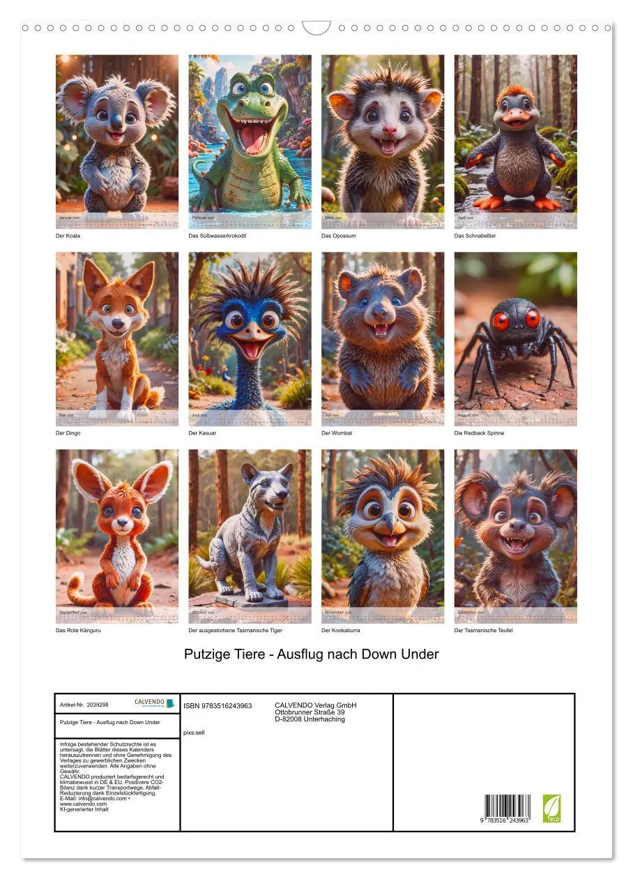 Bild: 9783516243963 | Putzige Tiere - Ausflug nach Down Under (Wandkalender 2026 DIN A2...