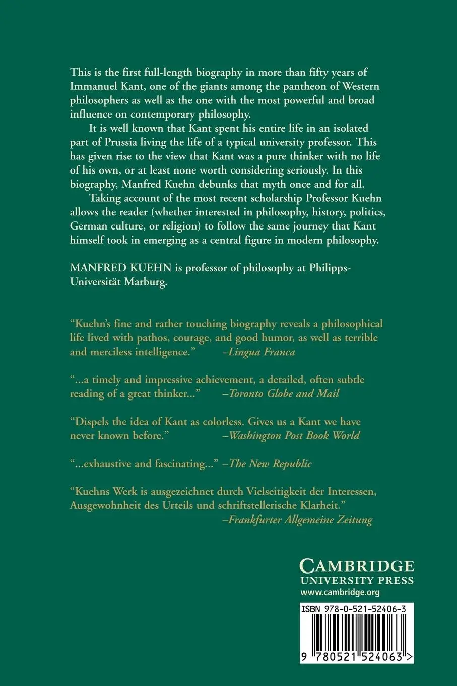 Rückseite: 9780521524063 | Kant | Manfred Kuehn | Taschenbuch | Englisch | 2002