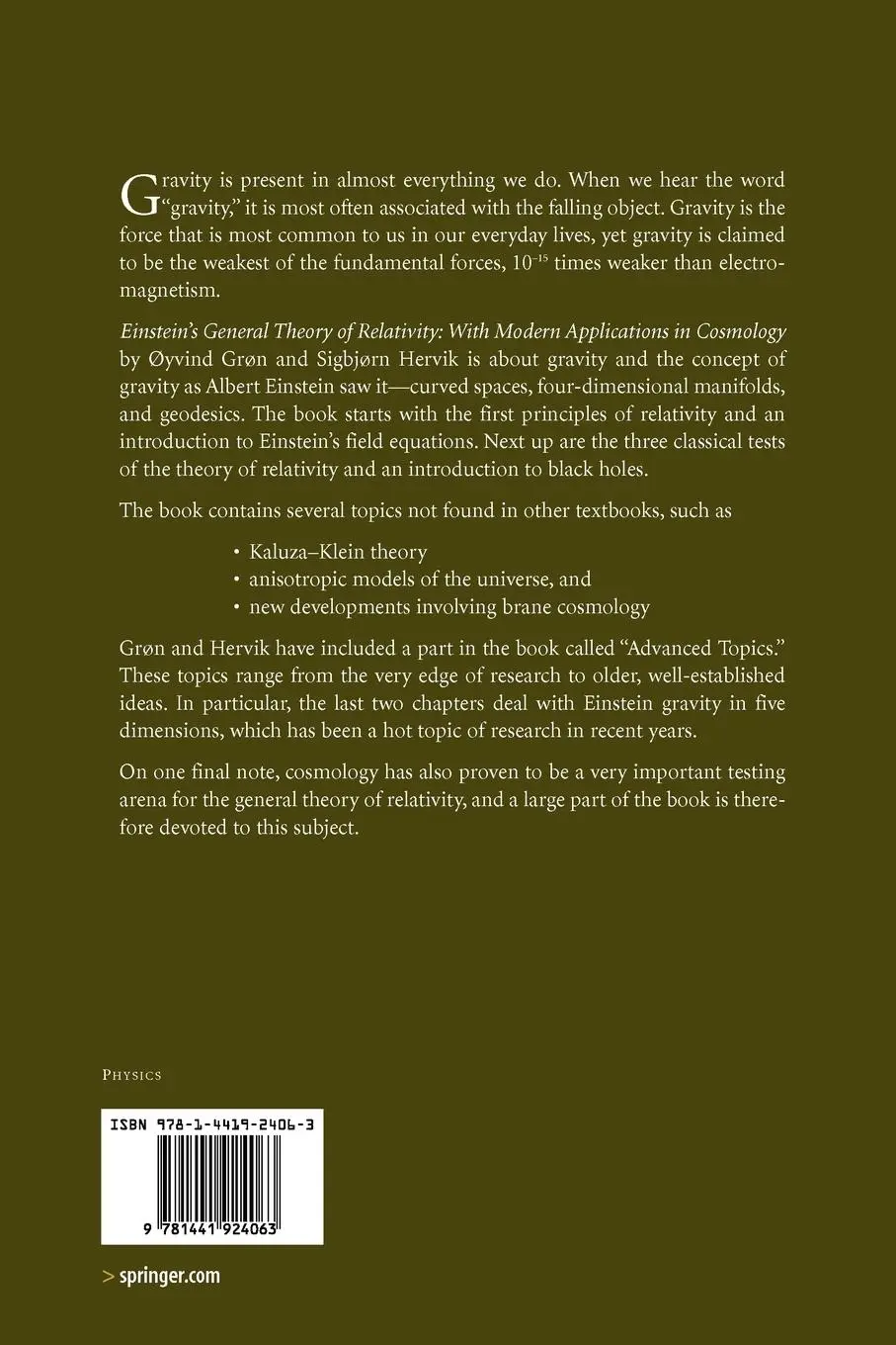 Rückseite: 9781441924063 | Einstein's General Theory of Relativity | Sigbjorn Hervik (u. a.) | xx