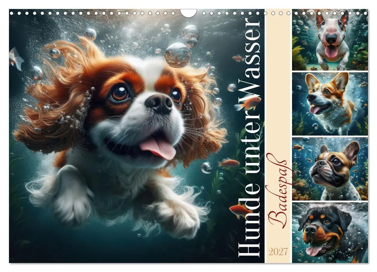 Badespaß - Hunde unter Wasser (Wandkalender 2027 DIN A3 quer), CALVENDO Monatskalender