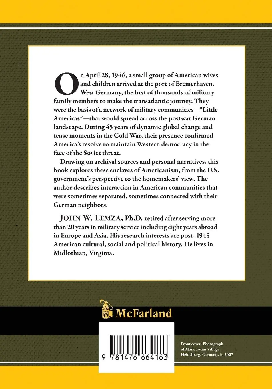 Rückseite: 9781476664163 | American Military Communities in West Germany | John W. Lemza | Buch