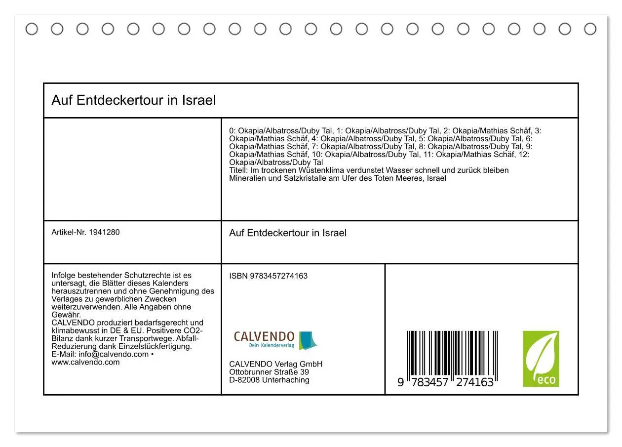 Bild: 9783457274163 | Auf Entdeckertour in Israel (Tischkalender 2026 DIN A5 quer),...